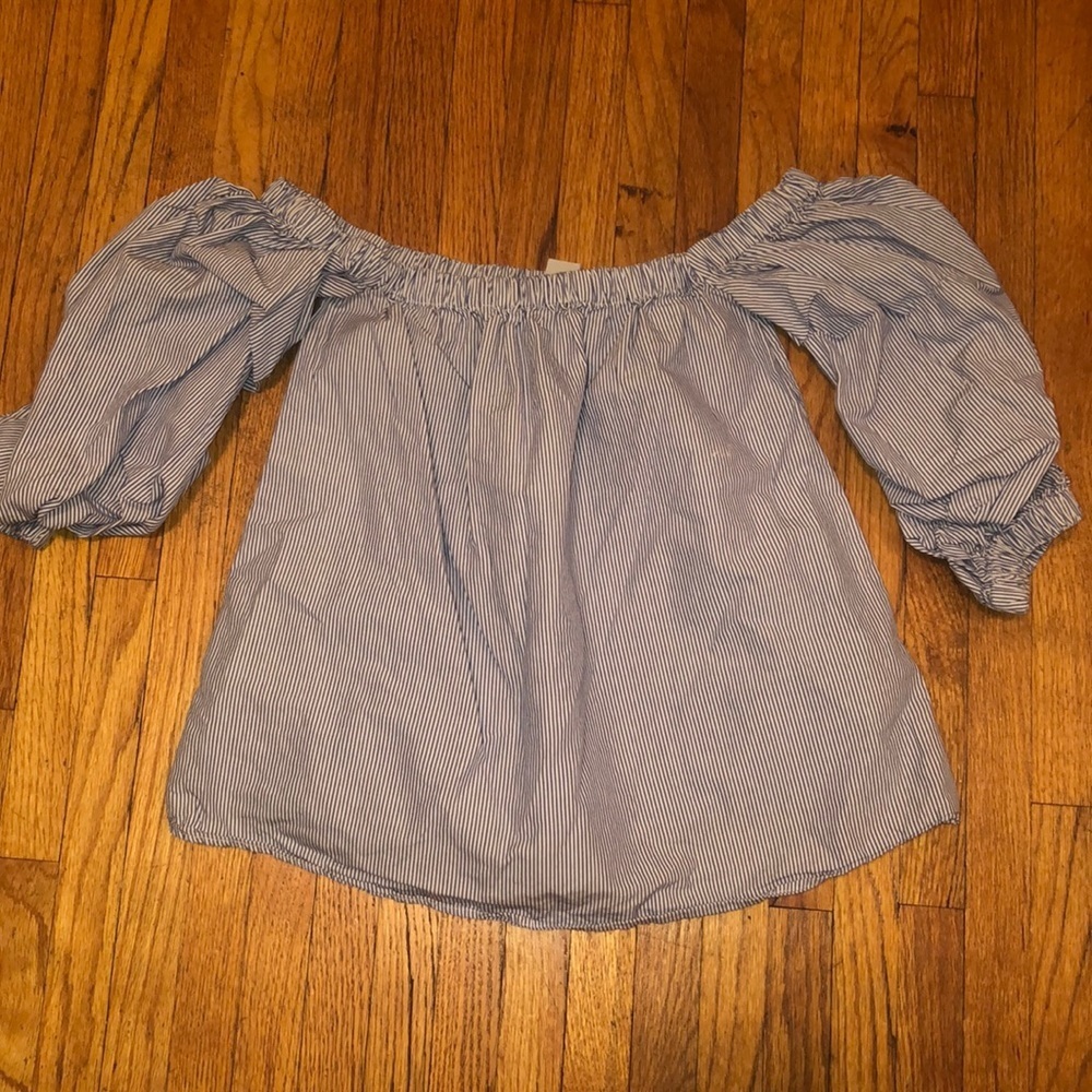 Blue Off the Shoulder Ruffle Top - Picture 3 of 4